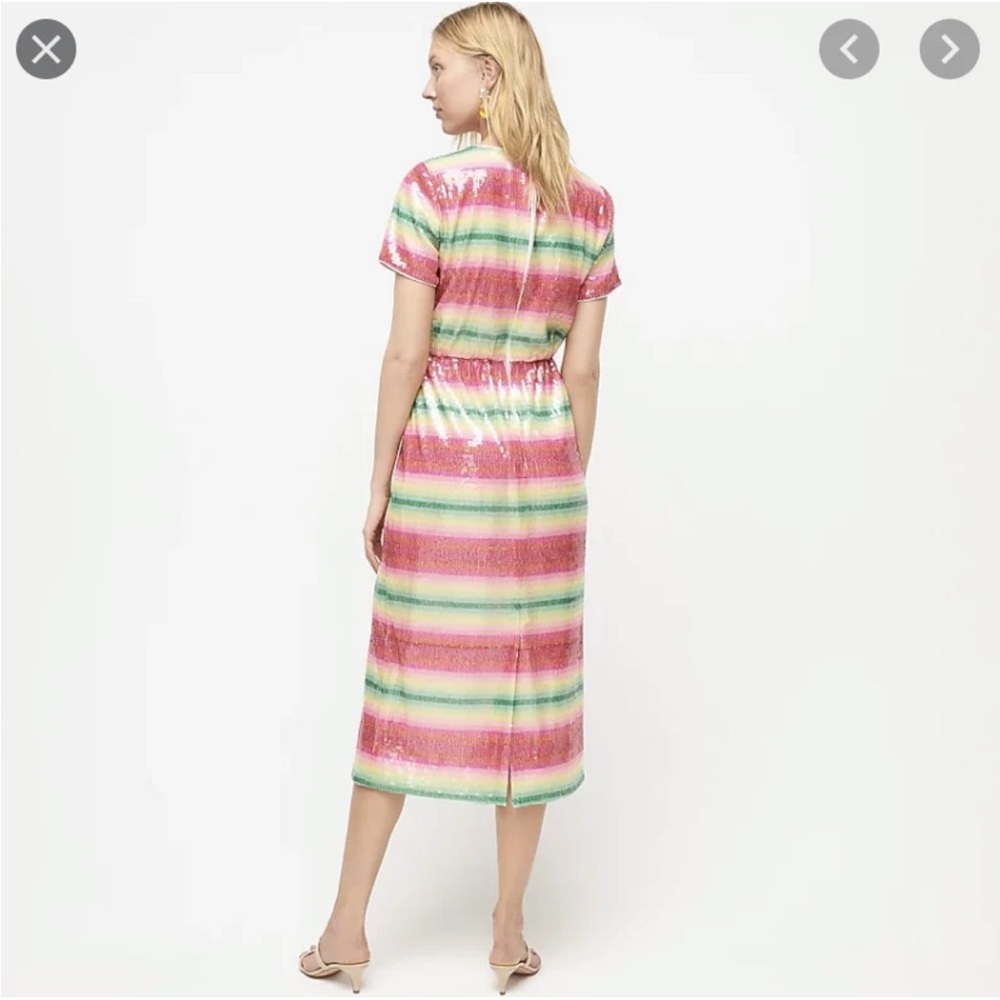 J. Crew Short Sleeve Sequin Midi Dress Watermelon Stripe NWT Size 4 - Picture 2 of 11